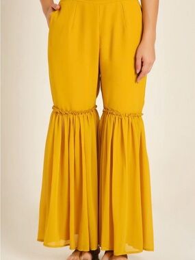Shopping Queen Women’s Mustard Yellow Ruffle Wide-Leg Pants Sz 2X